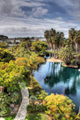 A beautifully landscaped path and pond at Paradise Point, San Diego, California.